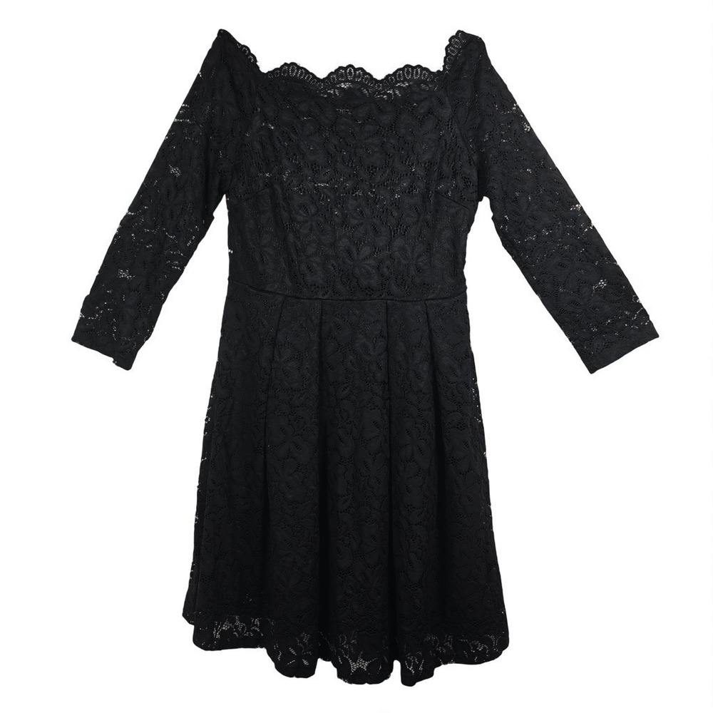 Miss May Retro Gorgeous City Woman Dress XL Black Lace 3/4 Sleeve